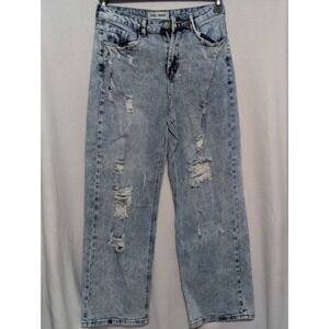 Girl Index Distressed High Waisted Straight Leg Jeans Light Acid Wash Size 3